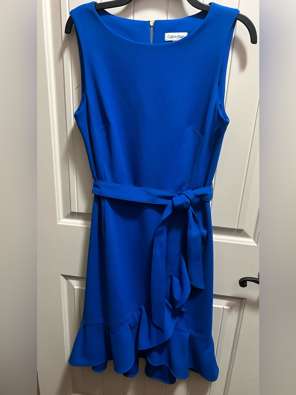 Calvin Klein Cobalt Blue Sleeveless Midi Dress with Tie Waist
